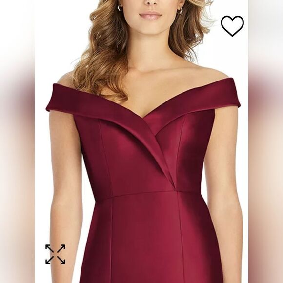 ALFRED SUNG Off-The-Shoulder Satin Gown NWT size 8-R Burgundy - Picture 3 of 6